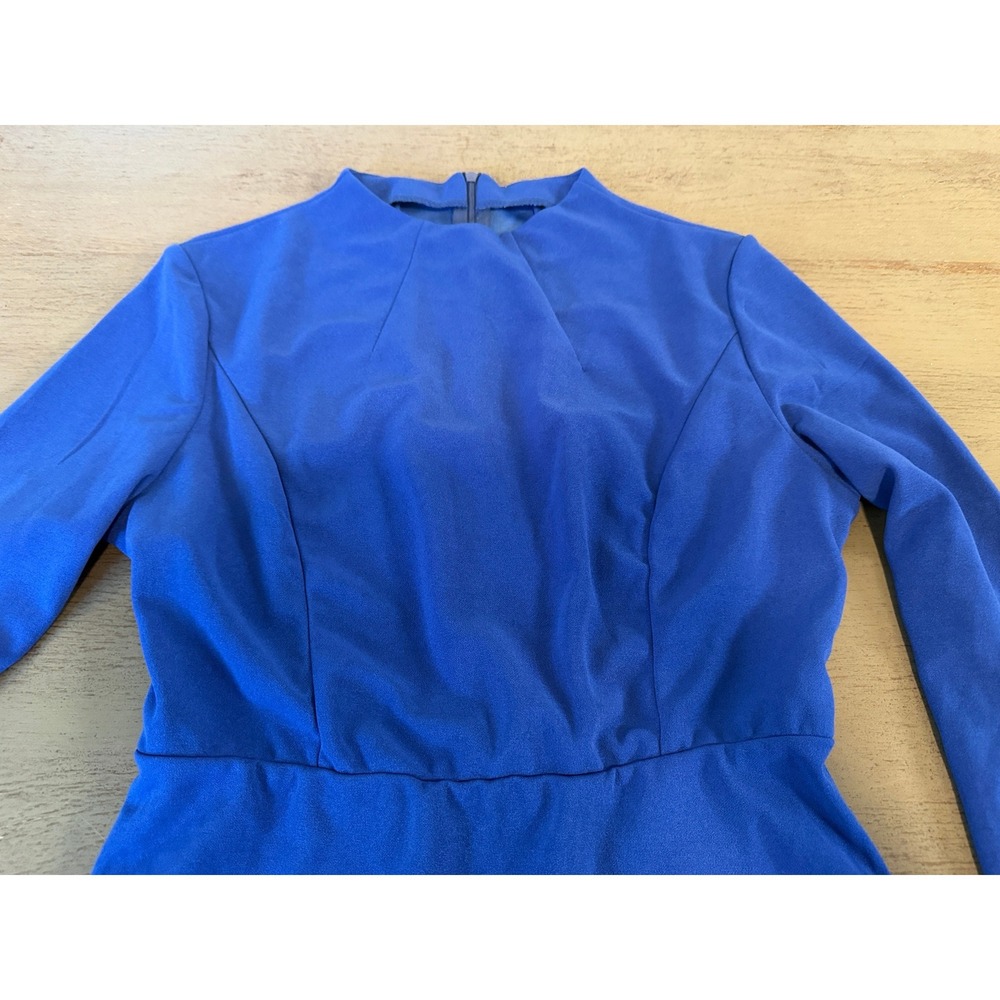 Unbranded Cobalt Blue Mock Neck Bell Sleeve Mini Dress Size M Retro Style - Picture 2 of 7